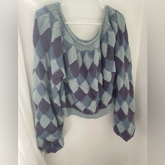 Vintage Argyle Off the Shoulder Sweater - Picture 2 of 4
